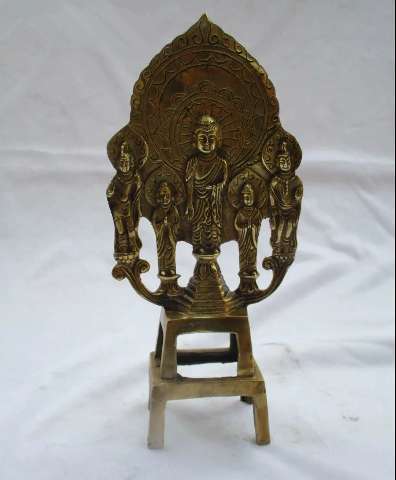 Goede Bruiloft Decoraties Art Collection Chinese Messing Gesneden 5 Boeddhabeeld Woondecoratie Metalen Sculptuur