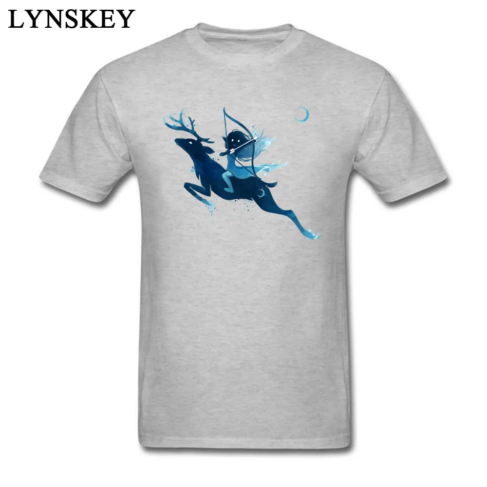 Funny Printing Autumn Elf Archer Short Sleeve T-Shirt 100% Cotton Round Collar Male Tops T Shirt Slim Fit Tee-Shirts grey