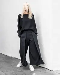 AEL черные двухслойные боковые женские широкие брюки 2018 весна женская одежда большой размер модные женские прямые брюки