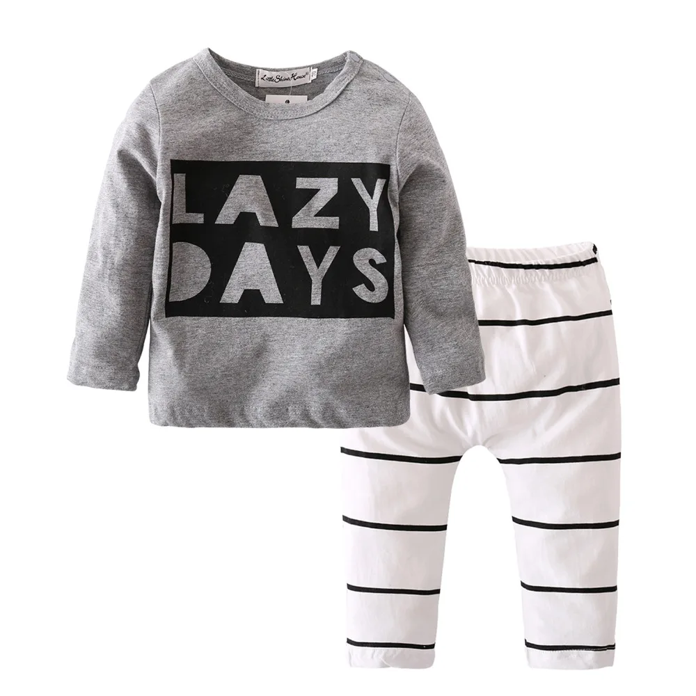 Г., осенняя модная одежда для новорожденных мальчиков хлопковая футболка с длинными рукавами и надписью «LAZY DAYS»+ штаны комплект из 2 предметов комплект одежды для младенцев