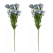 2 предмета 6 головы искусственная Цветочная подделка роза цветы моделирования для украшение для дома и отеля(серый) A30