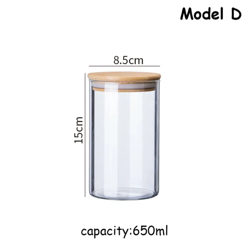 Герметичный стеклянный контейнер для хранения пищевых банок, банка для конфет, кухонная бамбуковая крышка, контейнер для еды округлой формы, сухая посуда, демонстрационный горшок, 1 шт - Цвет: Model D