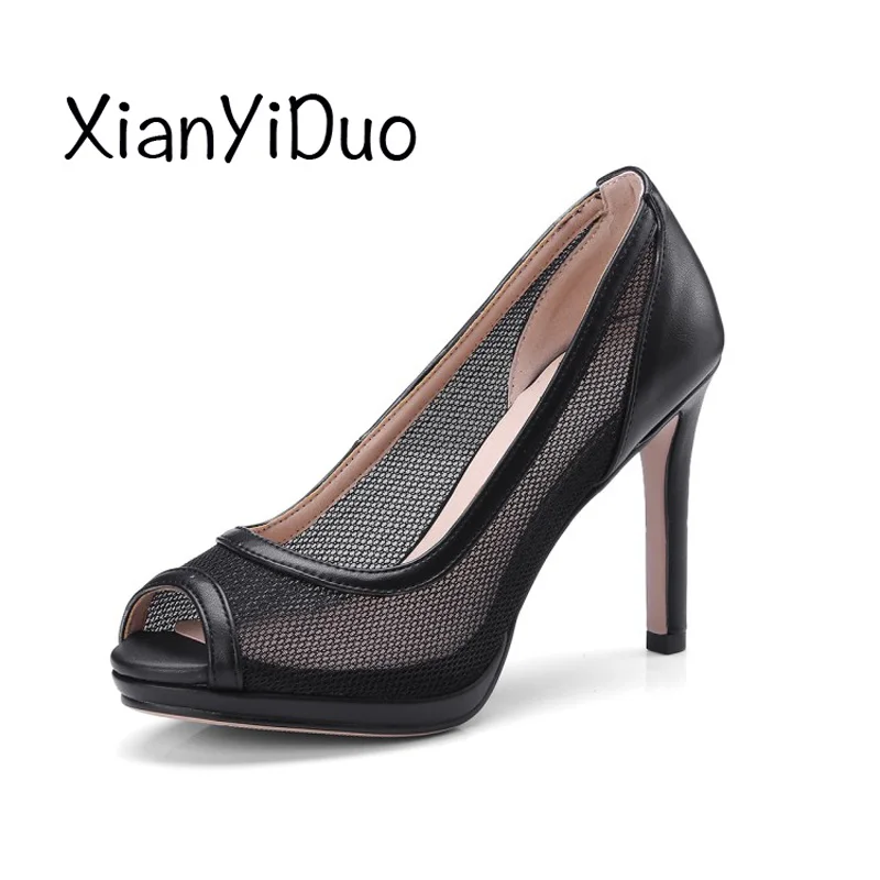Xianyiduo/Весенняя модная женская обувь туфли лодочки с открытым носком черные и