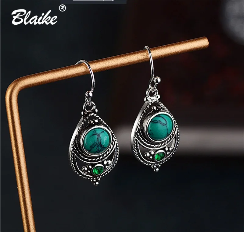 Blaike 2019 Новый Boho Стиль зеленая каменная капля серьги для женщин тайская
