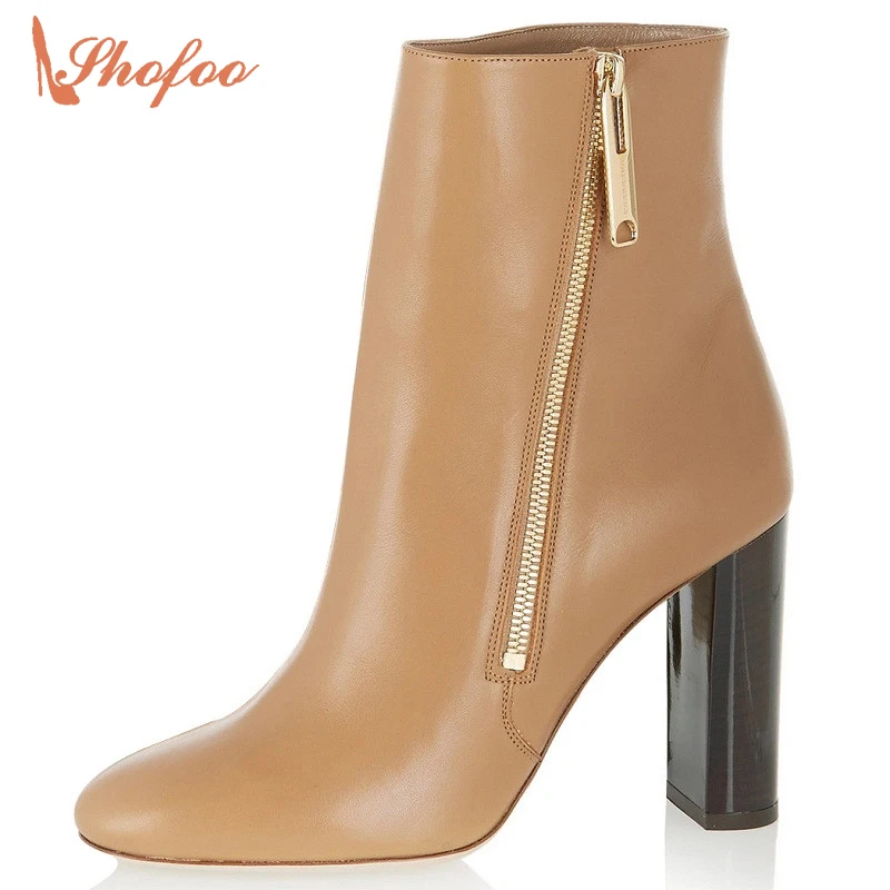 2017 Shofoo Sexy Women Round Toe Ankle Boots Orange Solid Heels Shoes For Woman Spring&Autumn Dress&Party,Plus Size 4-16.