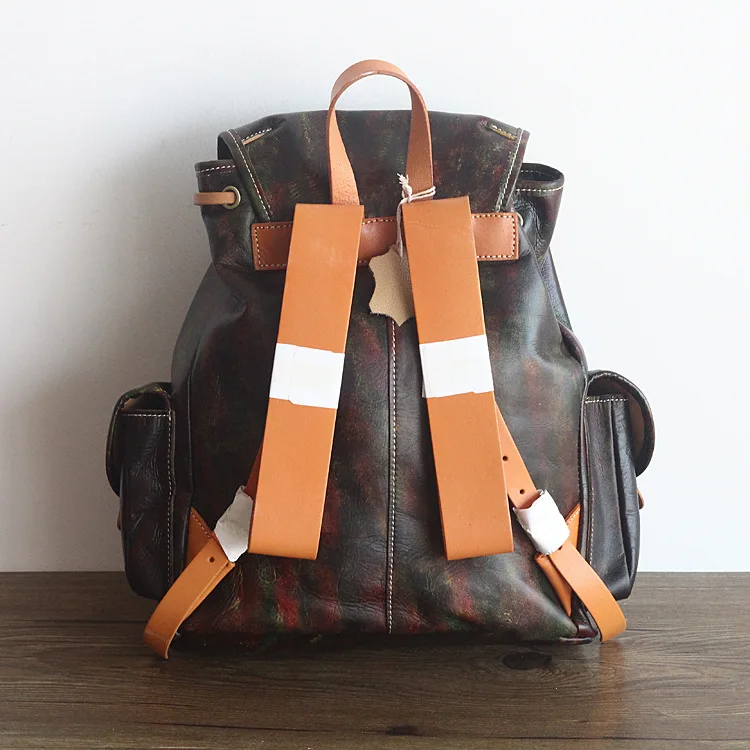 2017 Unisex Genuine leather school backpack vintage cow leather travel knapsack hand coloring high quality coffee cowhide pack