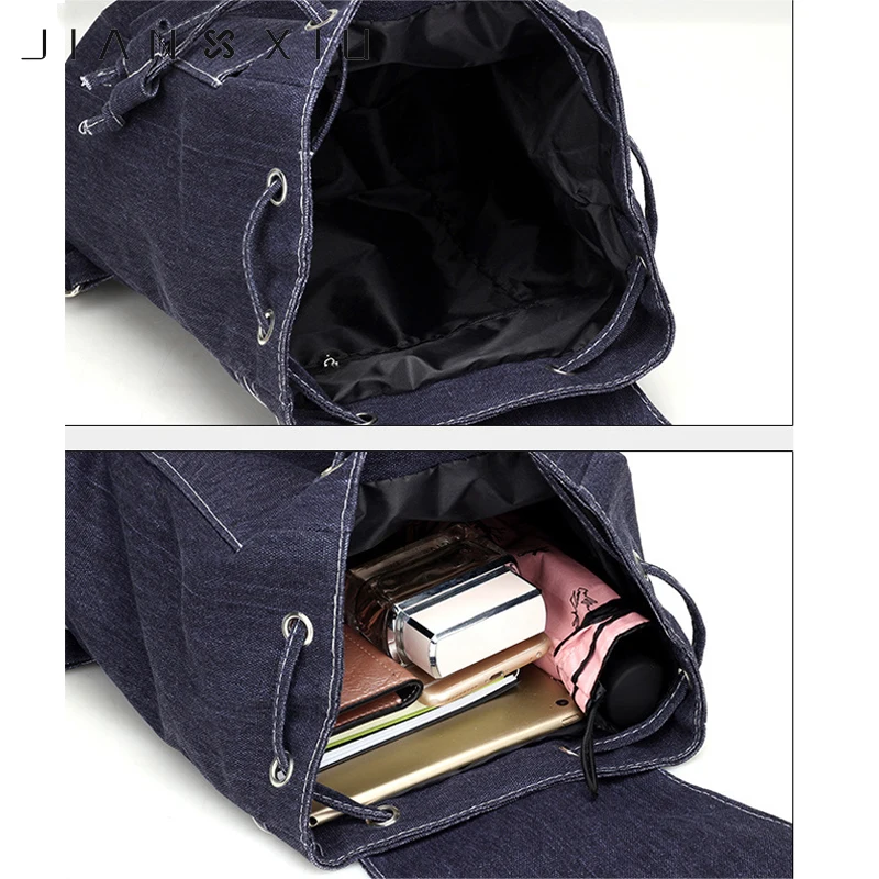 JIANXIU Модный мягкий джинсовый женский холщовый рюкзак флип Досуг Drawstring школьные