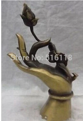 

8" China Pure Bronze Buddhism Sculpture Tibetan Lotus Buddha Hand Statu