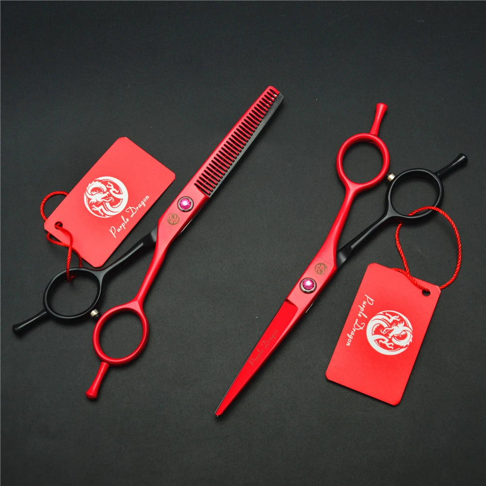 

2Pcs 1012Z 5.5'' 16cm Purple Dragon Red Hairdressing Scissors JP 440C Cutting Thinning Shears Professional Human Hair Scissors