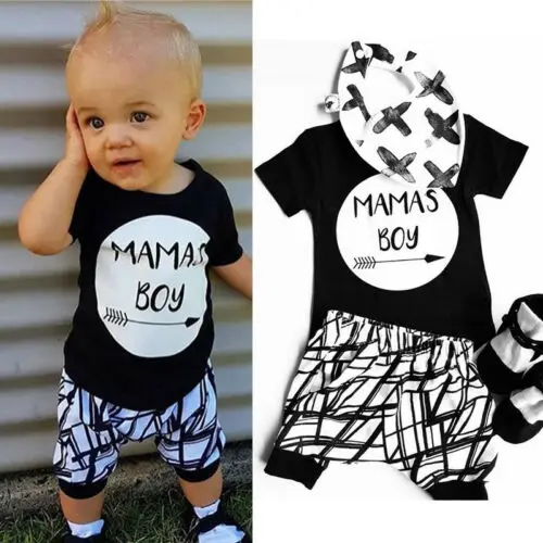 Хлопковая футболка для маленьких мальчиков с принтом «MAMAS» топ+ штаны, одежда
