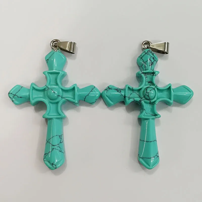 Wholesale fashion hot sell calaite stone Charms cross pendants fit