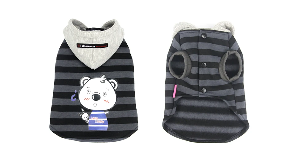 2018 Pet Dog Coat Jacket Autumn&Winter Dog Clothes For Small Medium Dogs Thick Cotton Coat Black Striped Bear Pattern Hoodie XXL 301