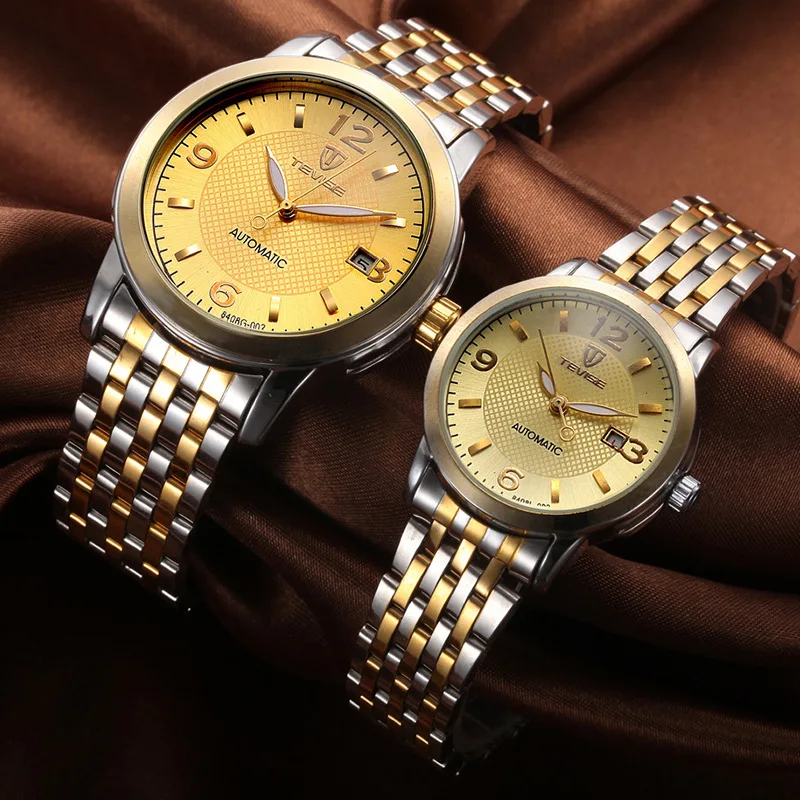TEVISE Mechanical watches Lovers men and women Retro Strip waterproof Watch stainless steel Automatic mechanical Watch