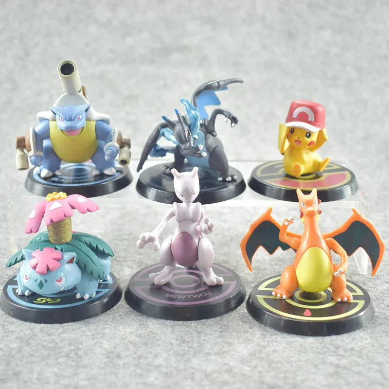 

6Pcs/Set Japan Anime Pika Charmander Blastoise Bulbasaur Action Figure Model Toys Figure Kawaii pokemones Model Decoration