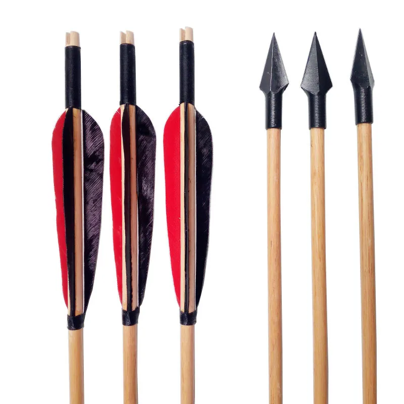 Wooden arrows Archery Tureky Feather With Steel Broadshead Recurve Long