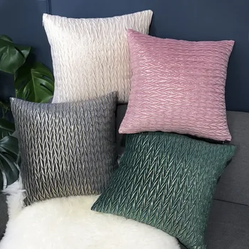 

Beige Grey Bronzing Pillow Cover Herringbone Golden Print Velvet Cushion Cover Wrinkle Decoration Pillow Case Pillow Sham 43x43