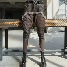 Зимние женские новые замшевые потертые кожаные штаны-шаровары, брюки, зауженные штаны, кожаные брюки