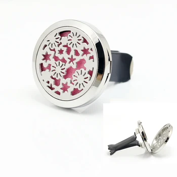 

New Design 30mm Stainless Steel Car Small Flower Aromatherapy Essential Oil Diffuser Perfume Locket Jewelry Clip for Car