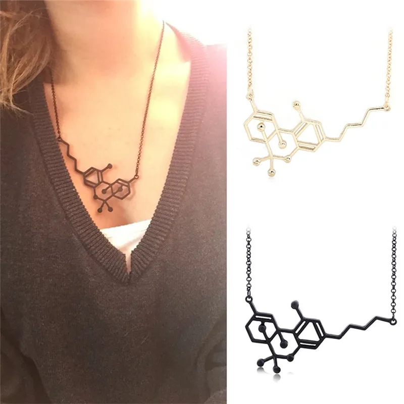 

1 PC THC Molecule Choker Necklace New Simple Style Chemistry Gold Silver Plated Pendant Necklace For Women Jewelry Gift