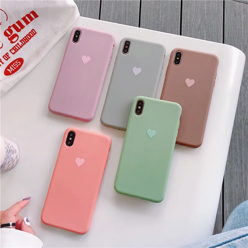 

Silicone Candy With Love Heart Pattern Cute Macaron Color Cases For Xiaomi Redmi Mi Note 6 7 8 9 Lite Soft TPU Back Protect Capa