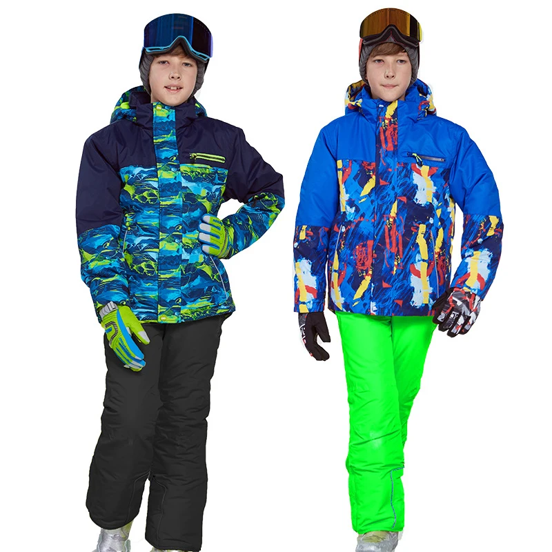 

Winter Boys Ski Suits Fleece Hooded Windproof Kids Clothing Sets Outdoor Children Sport Outfits Jacket Overalls Snow Clothes