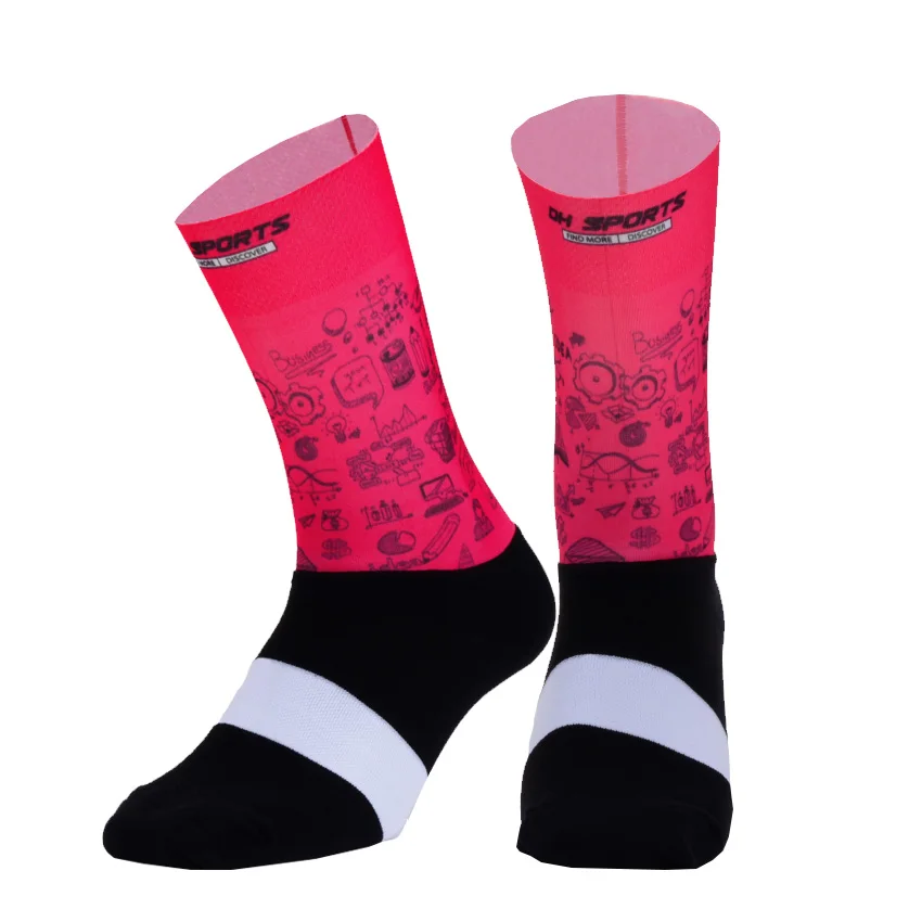 Новинка, тканевые велосипедные носки для мужчин и женщин, дышащие велосипедные уличные спортивные носки, противоскользящие, для пешего туризма, бега, Компрессионные носки - Цвет: Красный