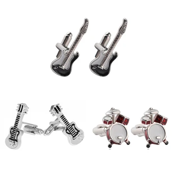 

High-grade Fashion Musical Instruments Cuff Button Men Guitar Drums Violin Shirt Cufflinks Business Wedding Cufflink Gift