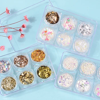 

6Pcs 3D Nail DIY Glass Glitter Nail Sequins Set Mirror/Meramid/Sugar Round DIY Shimmer Nail Decoration Art Decoration