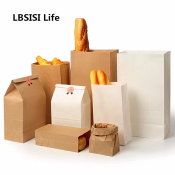 

LBSISI Life 100pcs Kraft White Bread Paper Bag Avoid Oil Bags Hamburg Cookie Bag Biscuits Snack Baking Package Supplies