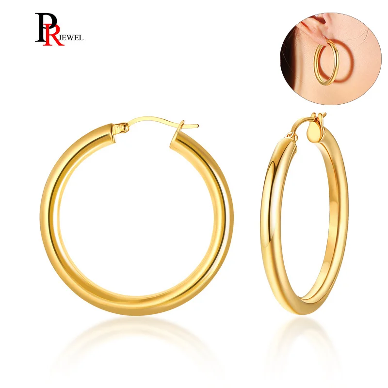 

Gold Color Stainless Steel Rounded Tube Hoop Earrings for Women