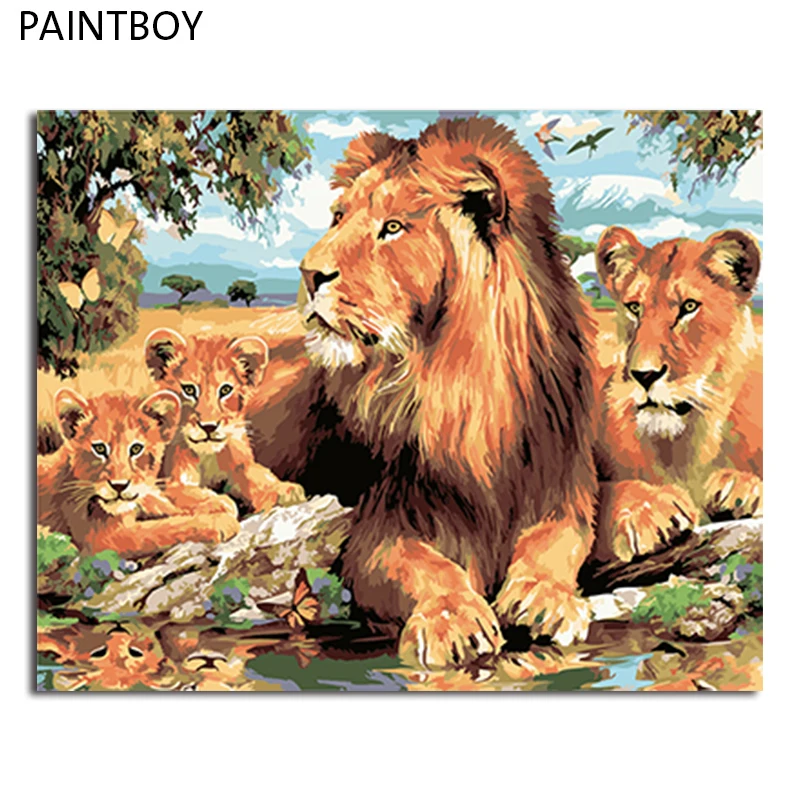 

PAINTBOY Picture Modern Framed Pictures Painting By Numbers DIY Oil Painting On Canvas Home Decor Of Lion