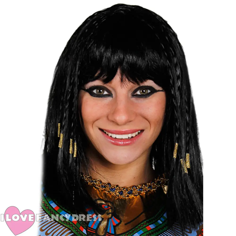 

LADIES BLACK CLEOPATRA WIG EGYPTIAN FANCY DRESS COSTUME QUEEN OF THE NILE HAIR