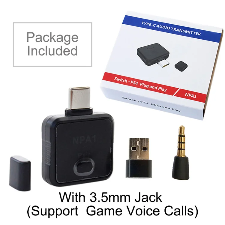 Тип-C Беспроводной адаптер для Nintend переключатель Игры Аудио Аксессуары Mini USB Bluetooth стерео передатчик Nintend переключатель PS4 ТВ PC - Цвет: NPA1(with 3.5 jack)