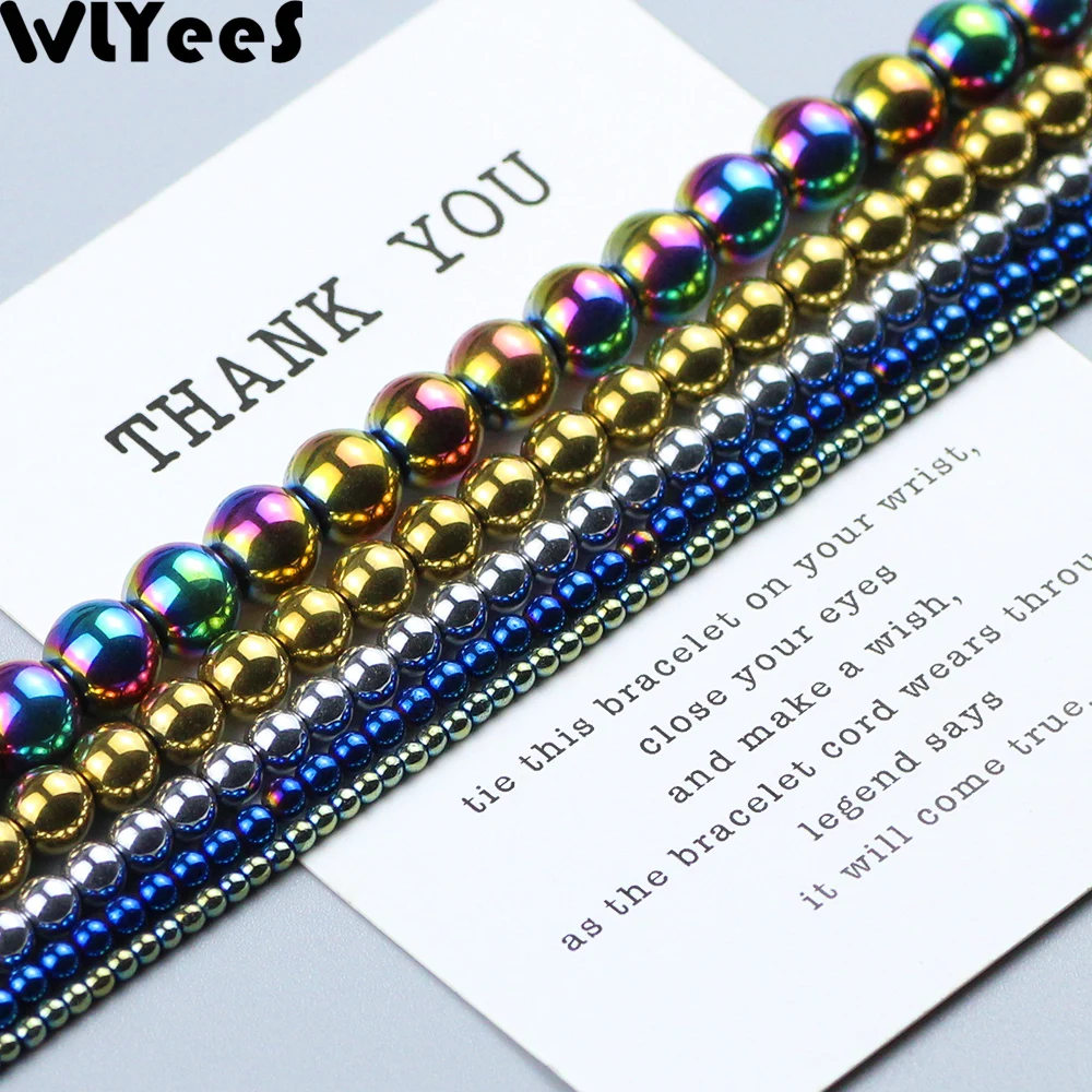 

WLYeeS Plating Gold Silver Multi color Hematite beads Round natural Stone 2 3 4 6 8 10mm Ball For Jewelry Bracelet Making DIY