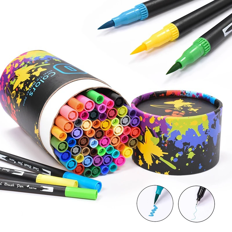 

60 Color Dual Tip Brush Pens Fine Liners Marker Pens Watercolor Brush Pens Drawing Sketch for Art Markers Round Gift Package