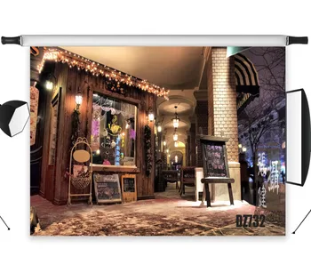 

LB Polyester & Vinyl Winter Mall Modern Coffee signboard Warm Beautiful Light Backgrounds For Photo Studio Photography Backdrops