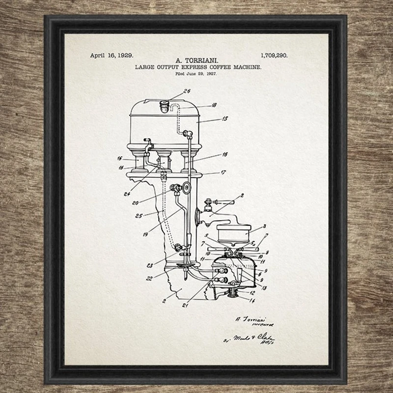 Coffee Patent Blueprint Painting Kitcen Wall Decoration