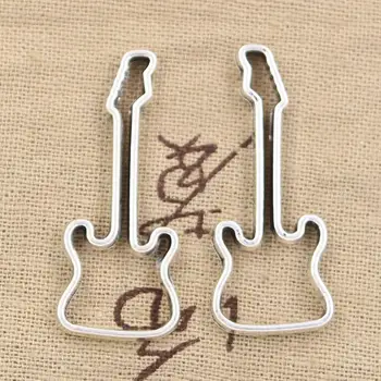 

12pcs Charms Hollow Guitar 40x17mm Antique Bronze Silver Color Pendants Making DIY Handmade Tibetan Bronze Silver Color Jewelry