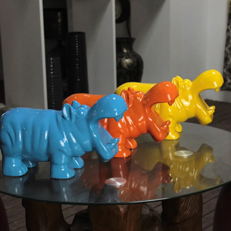 Blue Hippo Bank Shaped Piggy Bank Resin Coin Bank Money Box Figurines