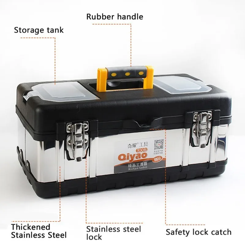 Household Portable Large Plastic Stainless Steel Toolbox Worker Tools Box Tool Organizer Hardware Auto Car Repair Electrician