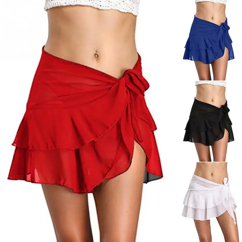 

Summer Women Skirt Sarong Beach Fashion Bikini Cover Up Ruffle Sexy Solid Color Short Chiffon Mini Skirts Wrap Swimming Holiday