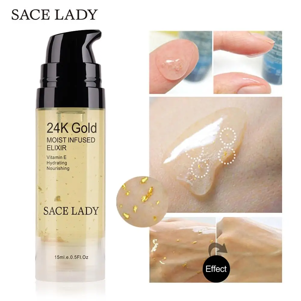 SACE LADY 24k Gold Elixir Ultra Moisturizing Face Essential Oil Makeup Foundation Base Primer Anti-aging Make Up Brand Cosmetic