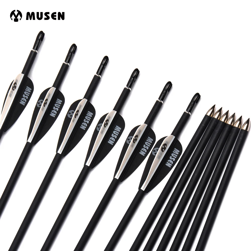 Billig 6 12 24 stücke 80 cm Wirbelsäule 700 1000 Carbon Pfeile mit Schwarz und Weiß Feder für Verbindung  recurve Bogen Jagd Bogenschießen