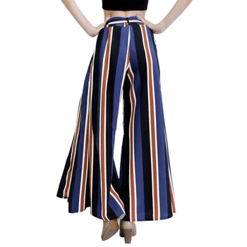

Women High Waist Flare Wide Leg Capris Female Long Trousers Fashion Striped Pants New