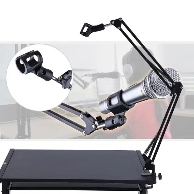 vanpower Metal Adjustable Mic Desk Stand Live Radio Recording Microphone Phone Foldable Stand Holder Metal Material Loading