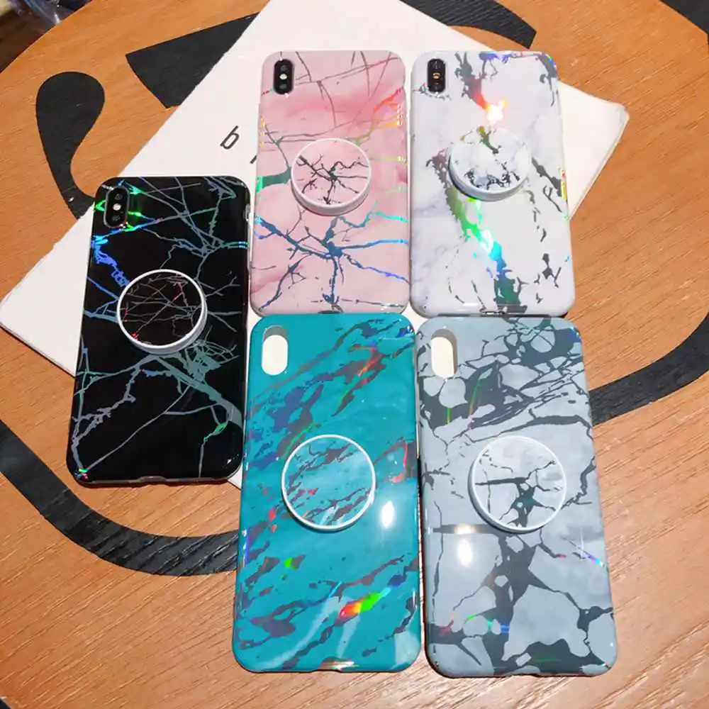 Роскошный Новый лазерный мраморный складной кронштейн для iphone 6 6s 7 8 plus чехол с