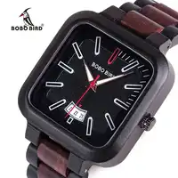 BOBO BIRD Men Simple Watch Handmade Wooden Classic Black and Red Quartz Watches with Date Display horloges mannen