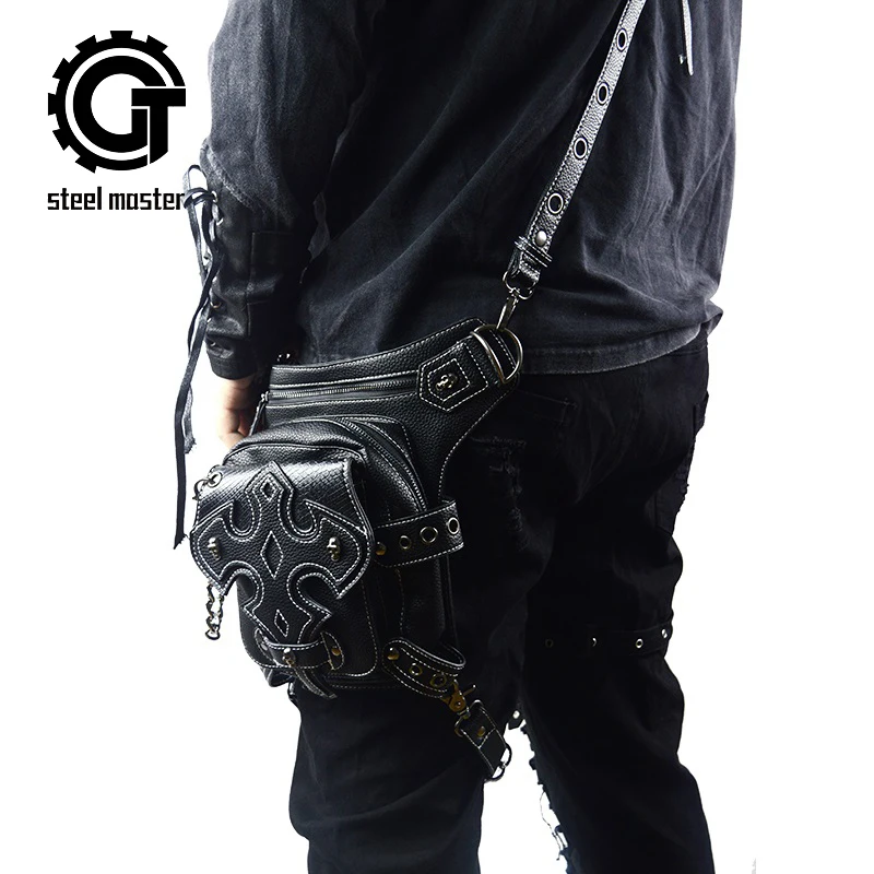 

New Multi-functional Fanny Packs Retro Rock Skull Small Fashion Male Shoulder Bag Cell Phone Pockets Steam Punk Men Waist Bags