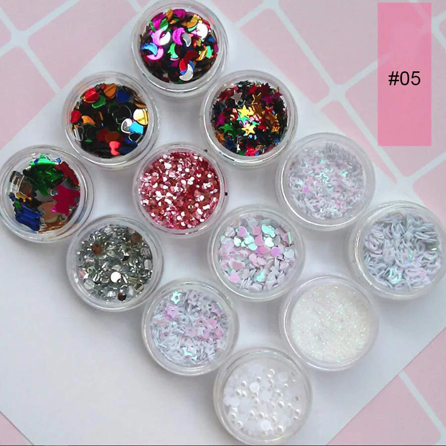 12 банок многоцветные Блестки для ногтей и пудры дизайн ногтей набор украшений Звезда Сердце переливающийся конфетти Spangle для макияжа, ногтей