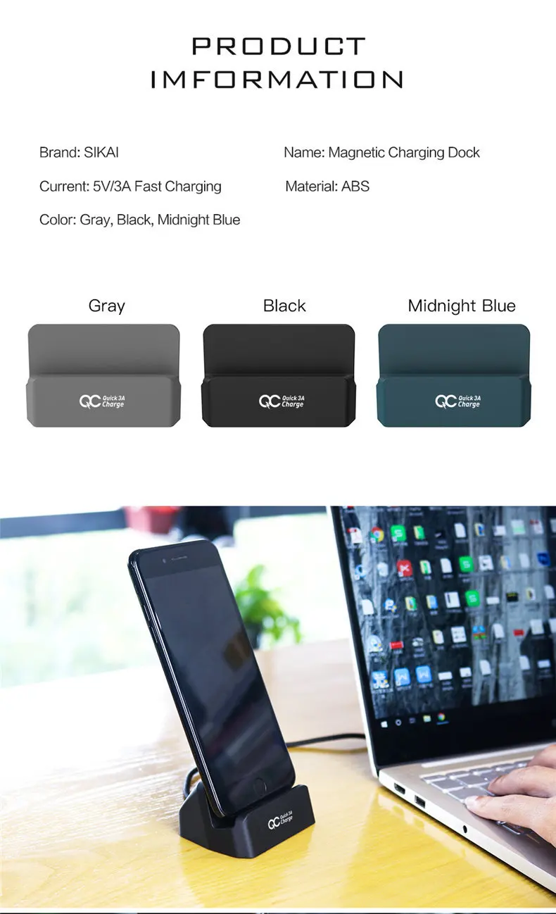 Док-станция Магнитная Беспроводная QC 3,0 быстрое зарядное устройство SIKAI 3 в 1 USB type C Micro для iPhone huawei 3A 5A подставка для быстрой зарядки